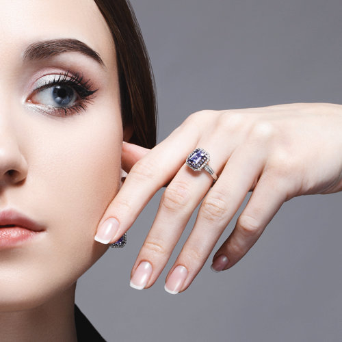 Inel din Aur Alb 14K cu Tanzanit si Diamante - 4