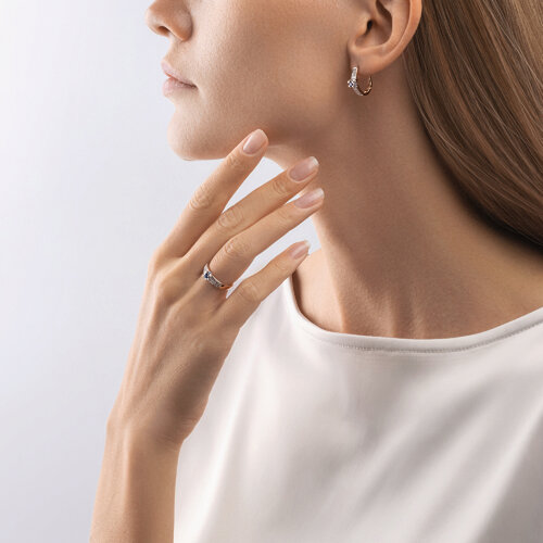 Cercei din Aur Roz 14K cu Diamante si Safir - 3