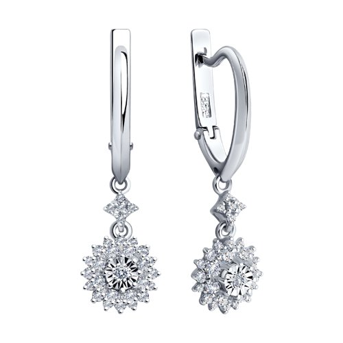 Cercei din Aur Alb 14K cu Diamante - 2