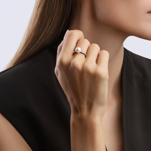 Inel din Aur Alb 14K cu Perla si Zirconii - 2