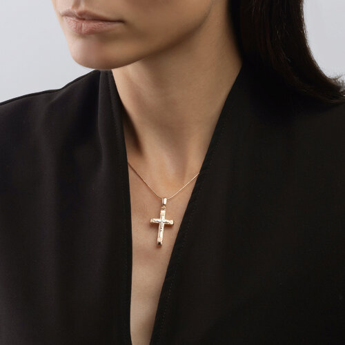 Pandantiv Cruce din Aur Roz 14K  - 2