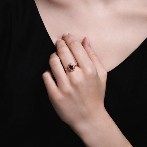 Inel din Aur Roz 14K cu Diamante si Rubin - 4