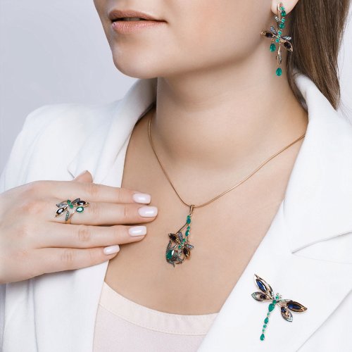 Brosa din Aur Roz 14K cu Agat si Corund „Libelula” - 4