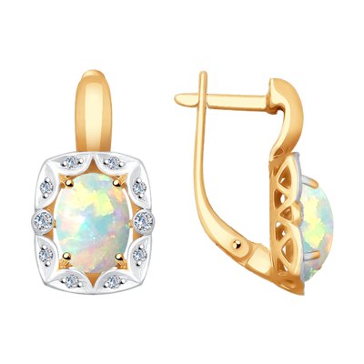 Cercei din Aur Roz 14k cu Diamante si Opal - 1