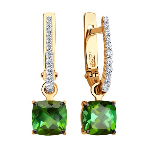 Cercei din Aur Roz 14K cu Diamante si Turmalina - 2