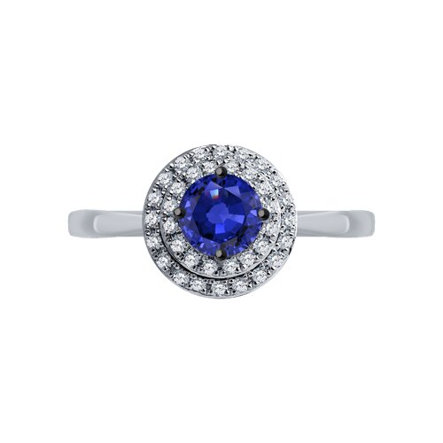 Inel din Aur Alb 14K cu Diamante si Safir - 2