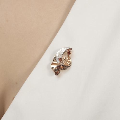 Brosa din Aur Roz 14K cu Granat - 2