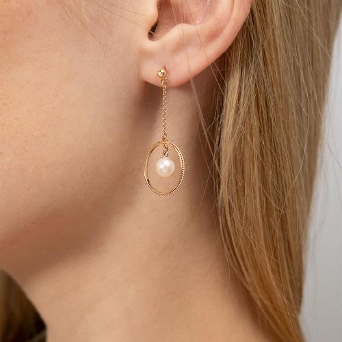 Cercei Aur Combinat  14K cu Perla - 2