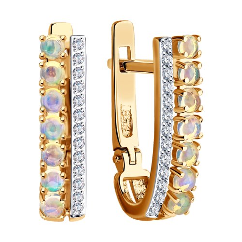 Cercei din Aur Roz 14K cu Diamante si Opal - 2