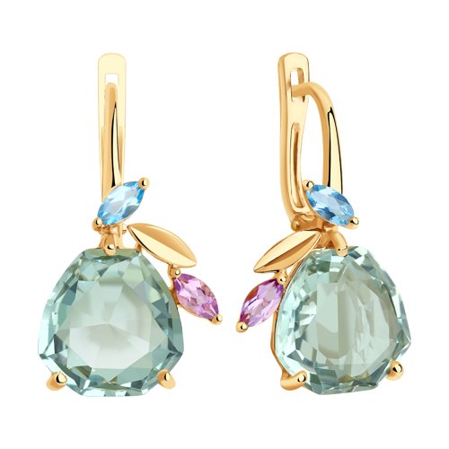 Cercei din Aur Roz 14K cu Ametist Verde, Topaz si Zirconiu  - 2