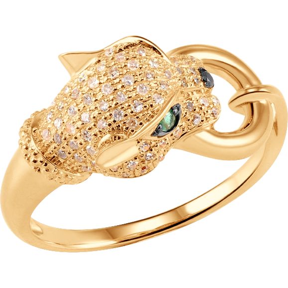 Inel din Aur Roz 14K cu Diamante si Smarald Pantera - 1