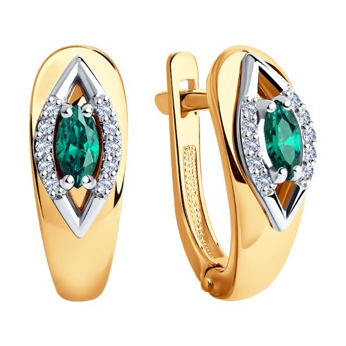 Cercei din Aur Roz 14K cu Diamante si Smarald - 2