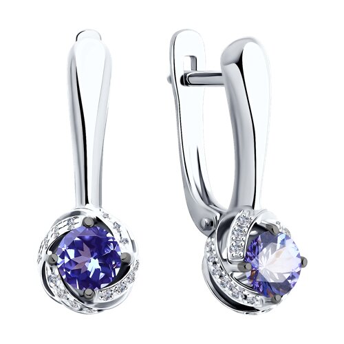 Cercei din Aur Alb 14K cu Diamante si Tanzanit - 3