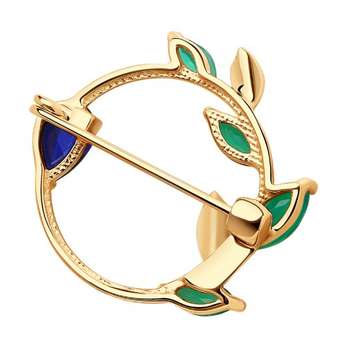 Brosa din Aur Roz 14k cu Agat Verde si Corund - 2