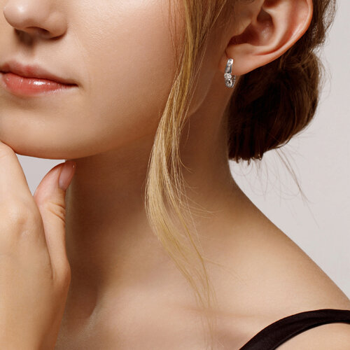 Cercei din Aur Alb 14K cu Diamante  - 3