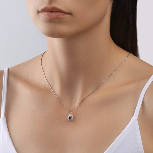 Pandantiv din Aur Alb 14K cu Diamante si Safir - 2