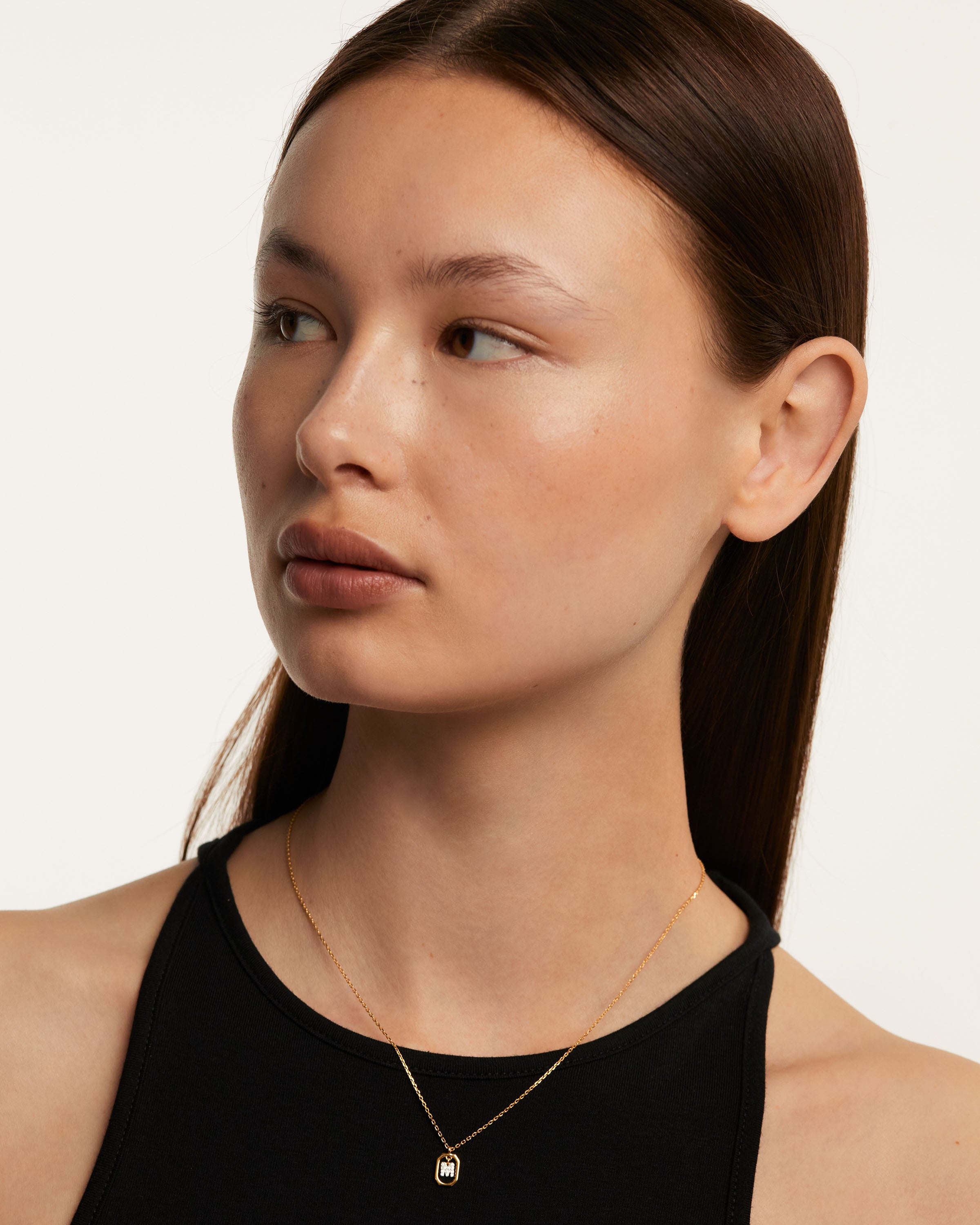 Colier din Argint placat cu Aur cu Zirconiu Litera M - 2