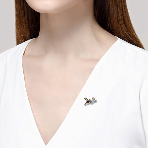 Brosa din Aur Roz 14K cu Topaz, Rodolit si Zirconiu „Colibri” - 2