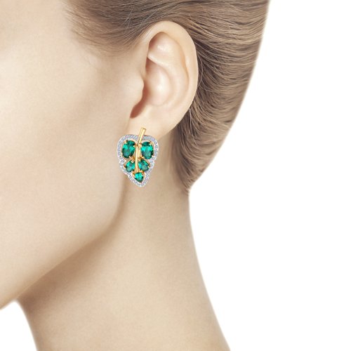 Cercei din Aur Roz 14K cu Smarald hidrotermal si Zirconiu - 4