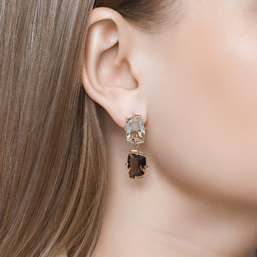 Cercei din Aur 14K cu Ametist si Cuart fumuriu - 3