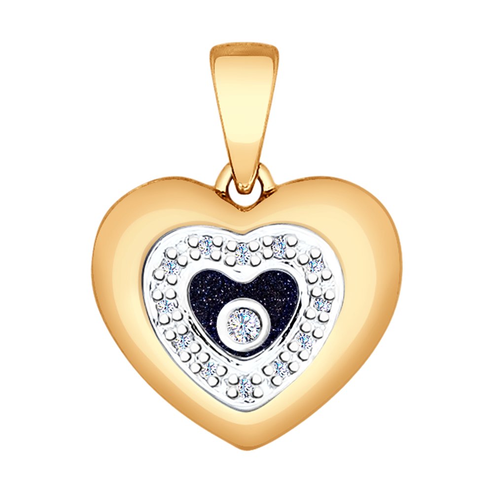 Pandantiv din Aur Roz 14K cu Diamant, Aventurina si Sticla de Safir Inima - 1