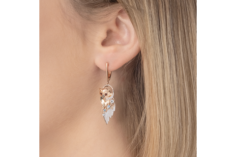 Cercei Aur Roz 14K cu Topaz, Email - 2