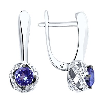 Cercei din Aur Alb 14K cu Diamante si Tanzanit - 2