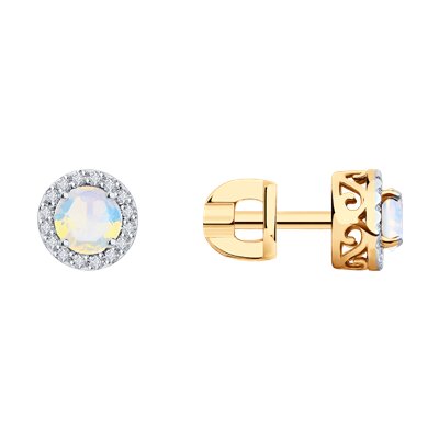Cercei din Aur Roz 14K cu Opal si Diamante - 1
