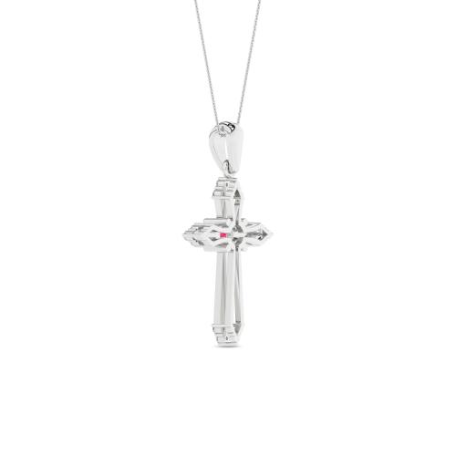 Colier Cruce din Aur Alb 14K cu Rubin 0.16Ct si Diamante 0.038 Ct - 3