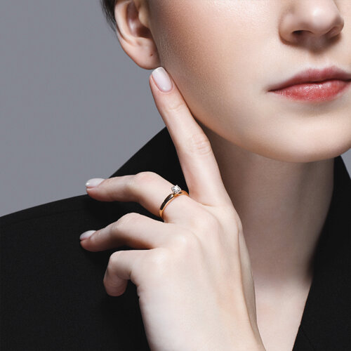 Inel din Aur Roz 14K cu Diamant - 4