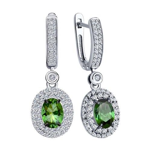 Cercei din Aur Alb 14K cu Diamante si Turmalina  - 2