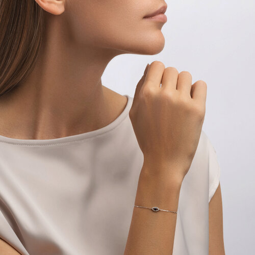 Bratara din Aur Alb 14K cu Diamante si Safir  - 2