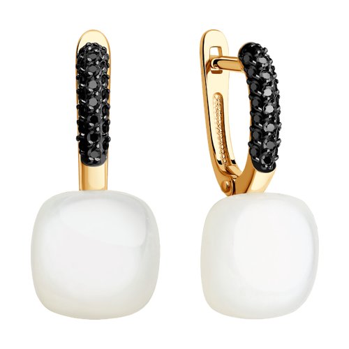 Cercei din Aur Roz 14k cu Piatra Lunii si Zirconiu - 2