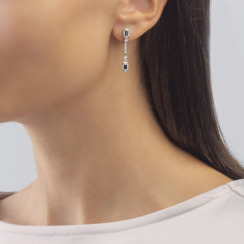 Cercei din Aur Alb 14K cu Diamante si Safir - 2