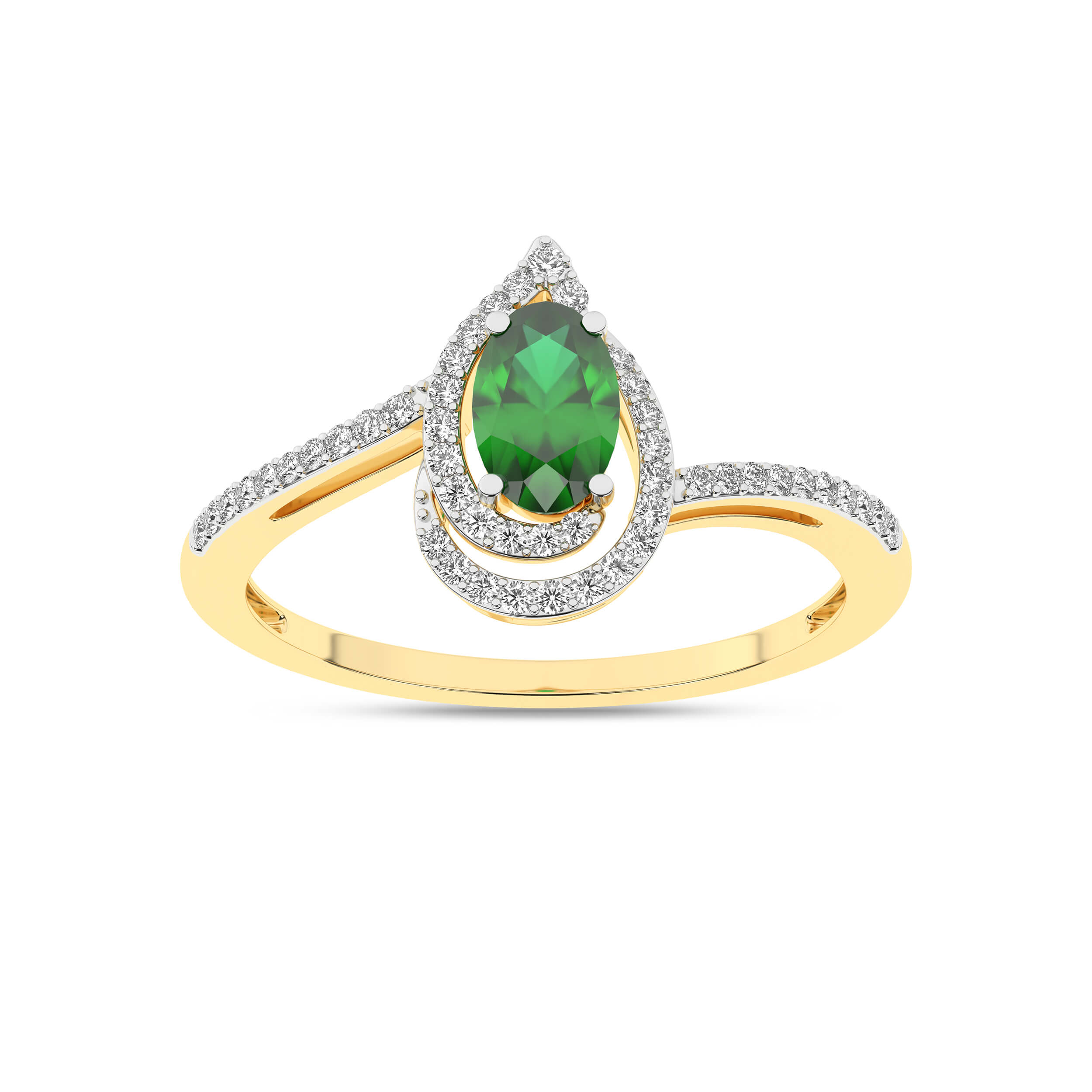 Inel din Aur Galben 14K cu Smarald 0.36Ct si Diamante 0.10Ct - 4