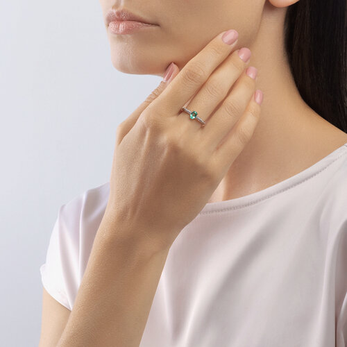 Inel din Aur Roz 14K cu Diamante si Smarald - 2