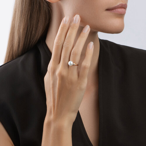 Inel din Aur Roz 14K cu Perla si Zirconiu  - 2