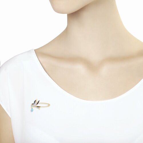 Brosa din Aur Roz 14K cu Topaz si Zirconiu - 3