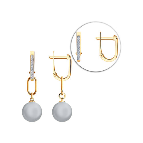 Cercei din Aur Roz 14K cu Diamante si Perla  - 3