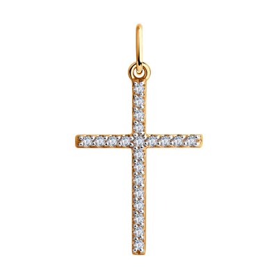 Pandantiv Cruce din Aur Roz 14k cu Zirconiu - 1