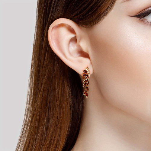 Cercei din Aur Roz 14K cu Granat - 2