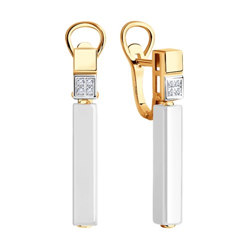 Cercei din Ceramica cu Aur Roz 14K si Diamante - 2