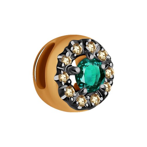 Pandantiv din Aur Roz 14K cu Diamante Coniac si Smarald  - 2