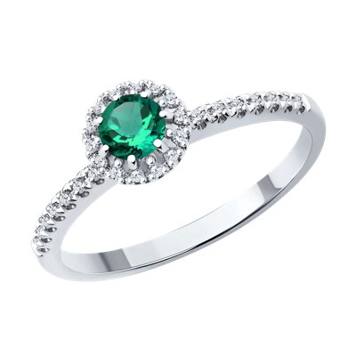 Inel din Aur Alb 14K cu Diamante si Smarald - 3