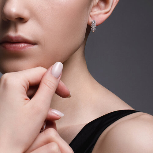 Cercei din Aur Alb 14K cu Diamante  - 3