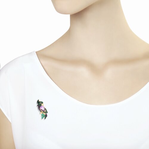 Brosa din Aur Roz 14K cu Agat, Ametist si Zirconiu - 4