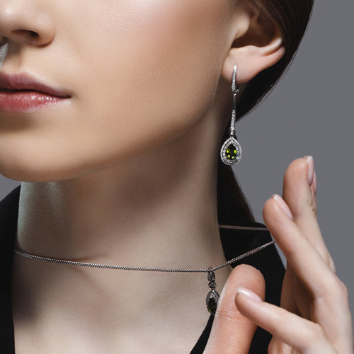 Cercei din Aur Alb 14K cu Diamante si Turmalina - 3