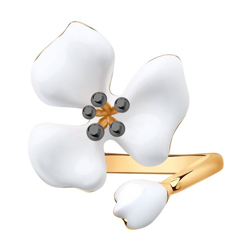 Inel din Argint placat cu Aur cu Email Floare - 2