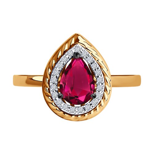 Inel din Aur Roz 14K cu Diamante si Rubin - 3