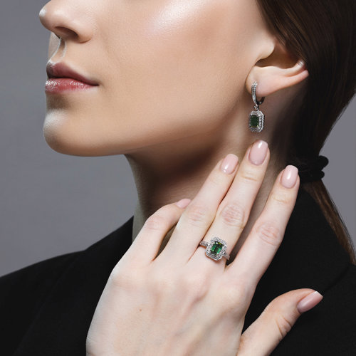 Cercei din Aur Alb 14K cu Diamante si Turmalina - 3